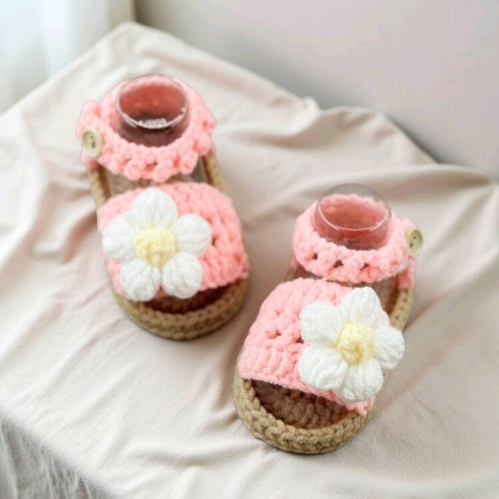 Handmade Pink Crochet Kids Sandals